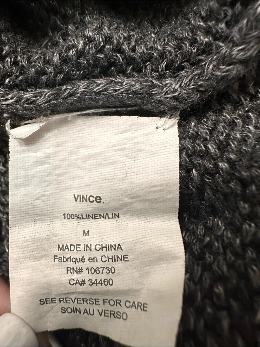 Vince 100% Linen Knit Hoodie Charcoal Gray SZ Medium Quiet Luxury Coastal EUC